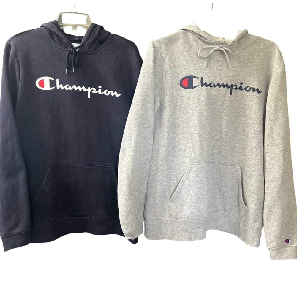 Champion Hoodie Bundle Men’s Medium Navy Gray Script Logo Pullover